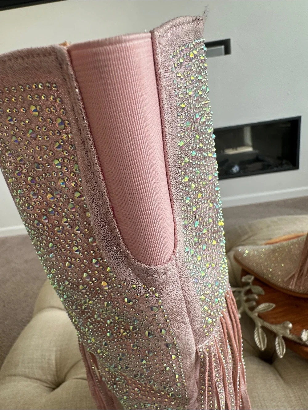 Fashion Nova Pink Rhinestone Fringe Western Boots